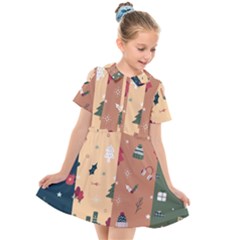 Flat Design Christmas Pattern Collection Kids  Short Sleeve Shirt Dress by Vaneshart