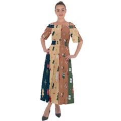 Flat Design Christmas Pattern Collection Shoulder Straps Boho Maxi Dress  by Vaneshart