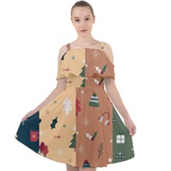 Flat Design Christmas Pattern Collection Cut Out Shoulders Chiffon Dress by Vaneshart