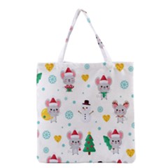 Christmas Seamless Pattern With Cute Kawaii Mouse Grocery Tote Bag by Vaneshart