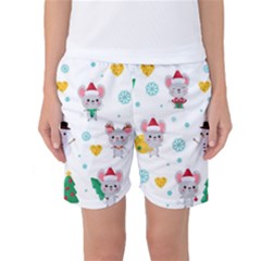 Christmas Seamless Pattern With Cute Kawaii Mouse Women s Basketball Shorts by Vaneshart