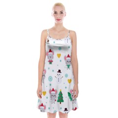 Christmas Seamless Pattern With Cute Kawaii Mouse Spaghetti Strap Velvet Dress by Vaneshart