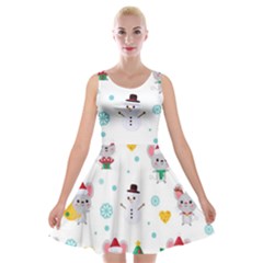 Christmas Seamless Pattern With Cute Kawaii Mouse Velvet Skater Dress by Vaneshart