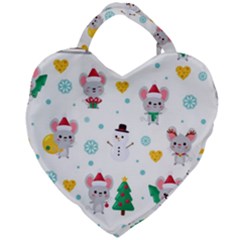 Christmas Seamless Pattern With Cute Kawaii Mouse Giant Heart Shaped Tote by Vaneshart