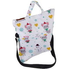 Christmas Seamless Pattern With Cute Kawaii Mouse Fold Over Handle Tote Bag by Vaneshart