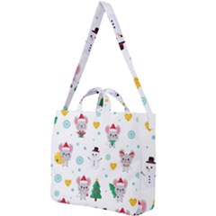 Christmas Seamless Pattern With Cute Kawaii Mouse Square Shoulder Tote Bag by Vaneshart