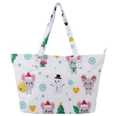 Christmas Seamless Pattern With Cute Kawaii Mouse Full Print Shoulder Bag by Vaneshart