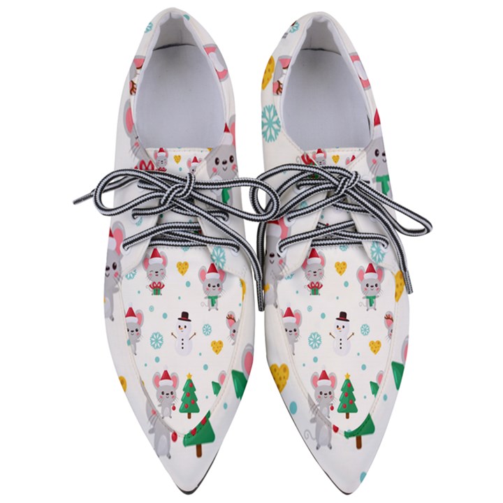 Christmas Seamless Pattern With Cute Kawaii Mouse Women s Pointed Oxford Shoes