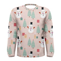 Cute Snowman Christmas Season Seamless Pattern Men s Long Sleeve Tee by Vaneshart