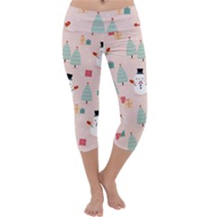 Cute Snowman Christmas Season Seamless Pattern Capri Yoga Leggings by Vaneshart