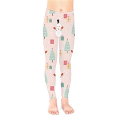 Cute Snowman Christmas Season Seamless Pattern Kids  Leggings by Vaneshart