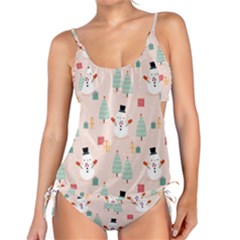 Cute Snowman Christmas Season Seamless Pattern Tankini Set