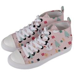 Cute Snowman Christmas Season Seamless Pattern Women s Mid-top Canvas Sneakers by Vaneshart