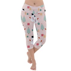 Cute Snowman Christmas Season Seamless Pattern Lightweight Velour Capri Yoga Leggings by Vaneshart