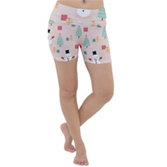 Cute Snowman Christmas Season Seamless Pattern Lightweight Velour Yoga Shorts by Vaneshart