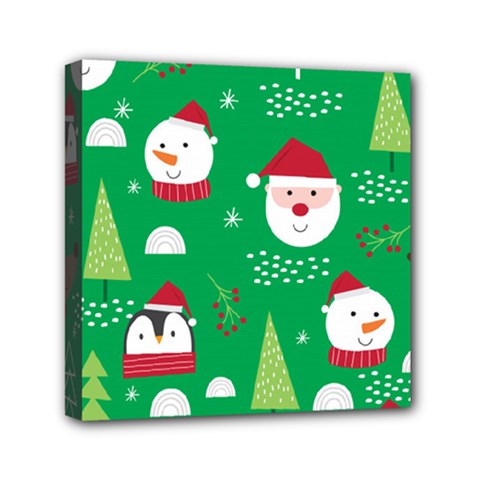 Cute Face Christmas Character Cute Santa Claus Reindeer Snowman Penguin Mini Canvas 6  X 6  (stretched) by Vaneshart