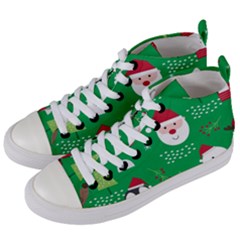 Cute Face Christmas Character Cute Santa Claus Reindeer Snowman Penguin Women s Mid-top Canvas Sneakers by Vaneshart