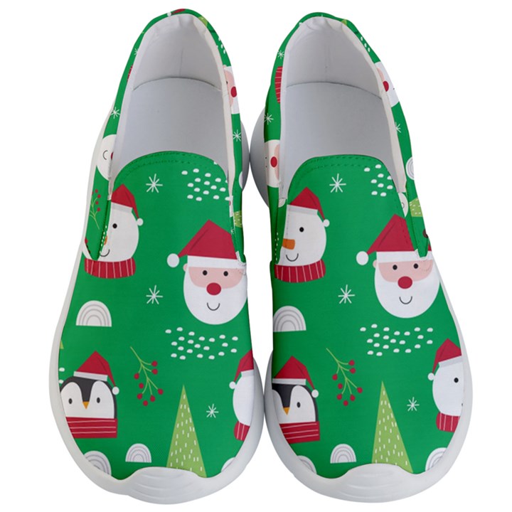 Cute Face Christmas Character Cute Santa Claus Reindeer Snowman Penguin Men s Lightweight Slip Ons