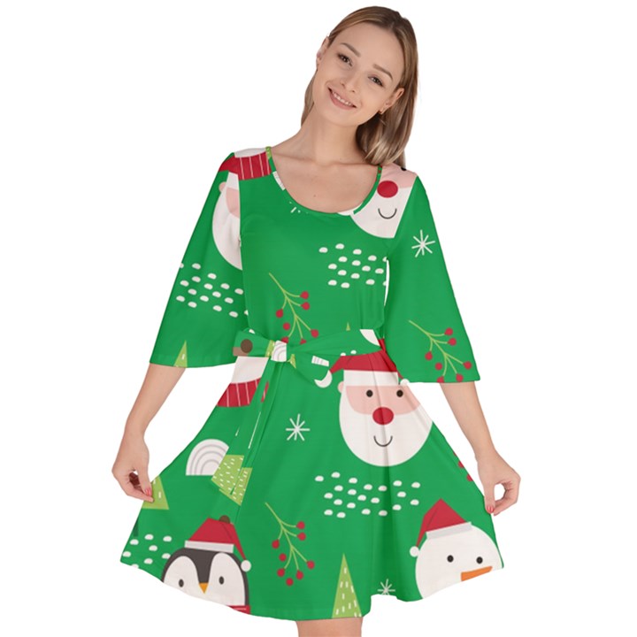 Cute Face Christmas Character Cute Santa Claus Reindeer Snowman Penguin Velour Kimono Dress