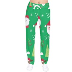 Cute Face Christmas Character Cute Santa Claus Reindeer Snowman Penguin Women Velvet Drawstring Pants by Vaneshart