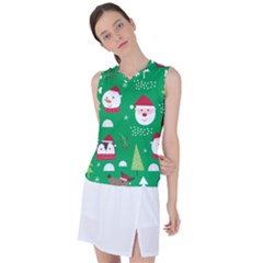 Cute Face Christmas Character Cute Santa Claus Reindeer Snowman Penguin Women s Sleeveless Sports Top by Vaneshart