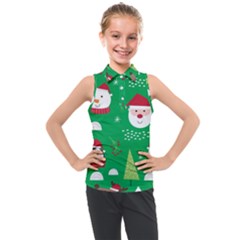 Cute Face Christmas Character Cute Santa Claus Reindeer Snowman Penguin Kids  Sleeveless Polo Tee