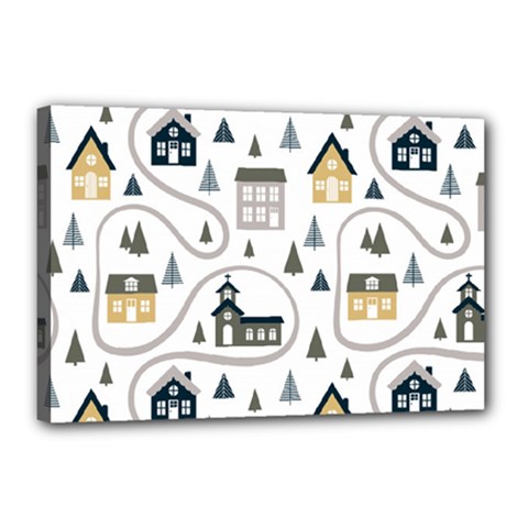 Abstract Seamless Pattern With Cute Houses Trees Road Canvas 18  X 12  (stretched) by Vaneshart