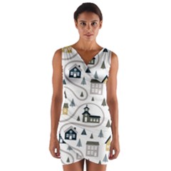 Abstract Seamless Pattern With Cute Houses Trees Road Wrap Front Bodycon Dress by Vaneshart