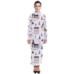 Abstract Seamless Pattern With Cute Houses Trees Road Turtleneck Maxi Dress by Vaneshart