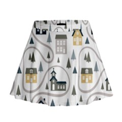 Abstract Seamless Pattern With Cute Houses Trees Road Mini Flare Skirt by Vaneshart