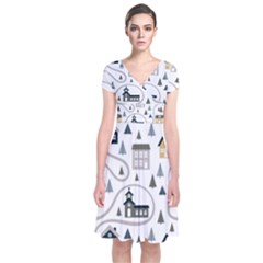 Abstract Seamless Pattern With Cute Houses Trees Road Short Sleeve Front Wrap Dress by Vaneshart