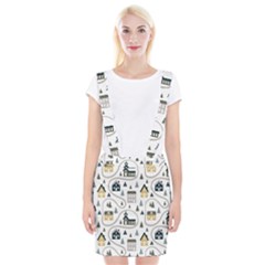 Abstract Seamless Pattern With Cute Houses Trees Road Braces Suspender Skirt by Vaneshart