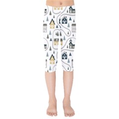 Abstract Seamless Pattern With Cute Houses Trees Road Kids  Capri Leggings  by Vaneshart