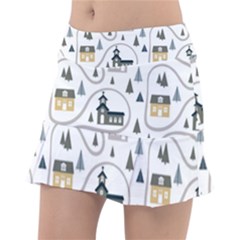 Abstract Seamless Pattern With Cute Houses Trees Road Tennis Skorts by Vaneshart