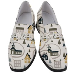 Abstract Seamless Pattern With Cute Houses Trees Road Women s Chunky Heel Loafers by Vaneshart