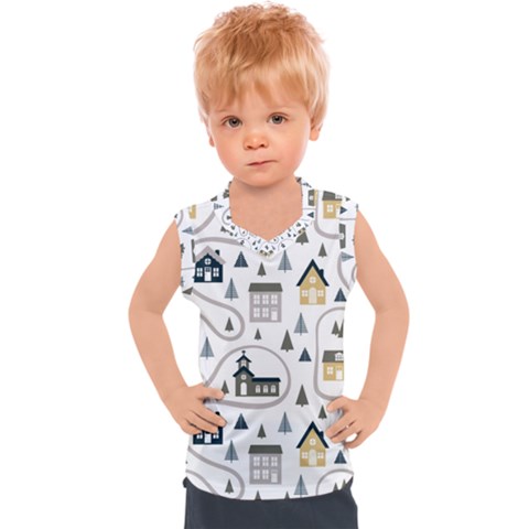 Abstract Seamless Pattern With Cute Houses Trees Road Kids  Sport Tank Top by Vaneshart