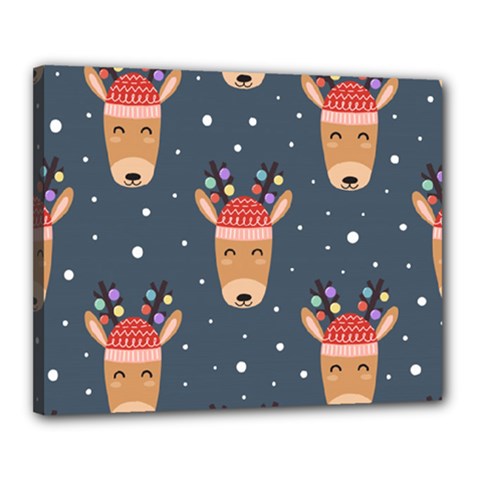 Cute Deer Heads Seamless Pattern Christmas Canvas 20  X 16  (stretched) by Vaneshart