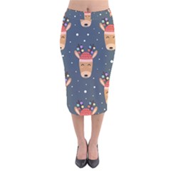 Cute Deer Heads Seamless Pattern Christmas Velvet Midi Pencil Skirt by Vaneshart