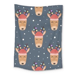 Cute Deer Heads Seamless Pattern Christmas Medium Tapestry by Vaneshart