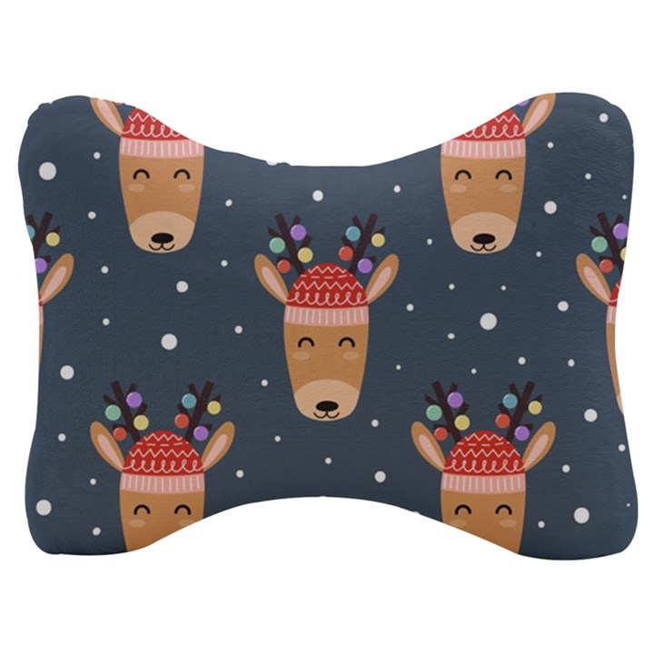 Cute Deer Heads Seamless Pattern Christmas Velour Seat Head Rest Cushion