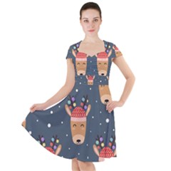 Cute Deer Heads Seamless Pattern Christmas Cap Sleeve Midi Dress by Vaneshart