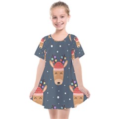 Cute Deer Heads Seamless Pattern Christmas Kids  Smock Dress by Vaneshart