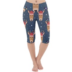 Cute Deer Heads Seamless Pattern Christmas Lightweight Velour Cropped Yoga Leggings by Vaneshart