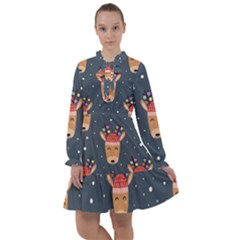 Cute Deer Heads Seamless Pattern Christmas All Frills Chiffon Dress by Vaneshart