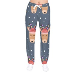 Cute Deer Heads Seamless Pattern Christmas Women Velvet Drawstring Pants by Vaneshart