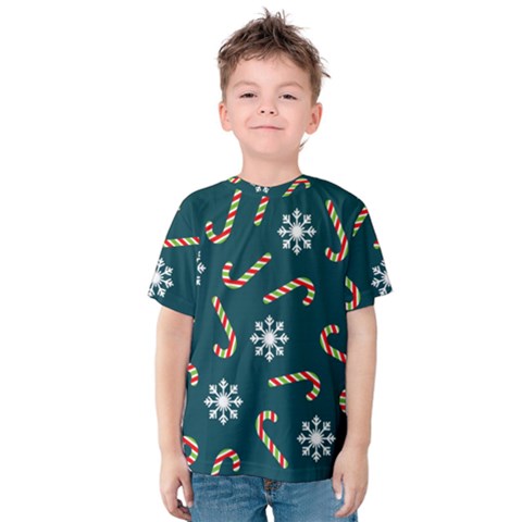 Christmas Seamless Pattern With Candies Snowflakes Kids  Cotton Tee by Vaneshart