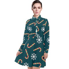 Christmas Seamless Pattern With Candies Snowflakes Long Sleeve Chiffon Shirt Dress by Vaneshart