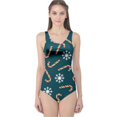 Christmas Seamless Pattern With Candies Snowflakes One Piece Swimsuit by Vaneshart