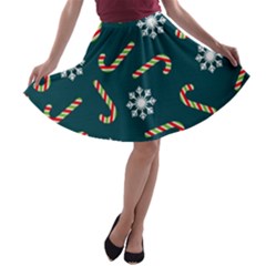 Christmas Seamless Pattern With Candies Snowflakes A-line Skater Skirt by Vaneshart