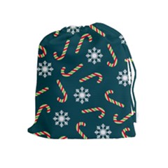 Christmas Seamless Pattern With Candies Snowflakes Drawstring Pouch (xl) by Vaneshart